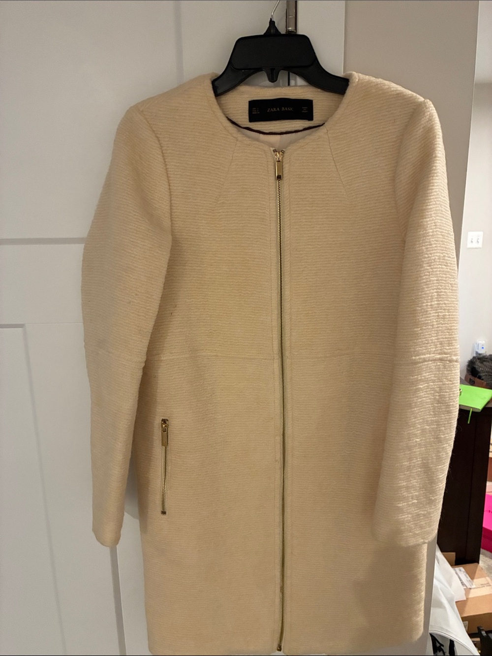 Zara Woman Cream Textured Zip-Front Coat size small